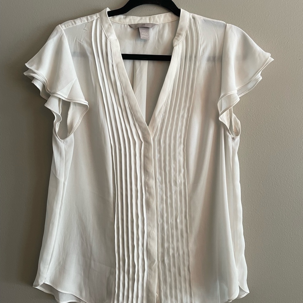 H&M Cream Pleated Blouse with Flutter Sleeves
